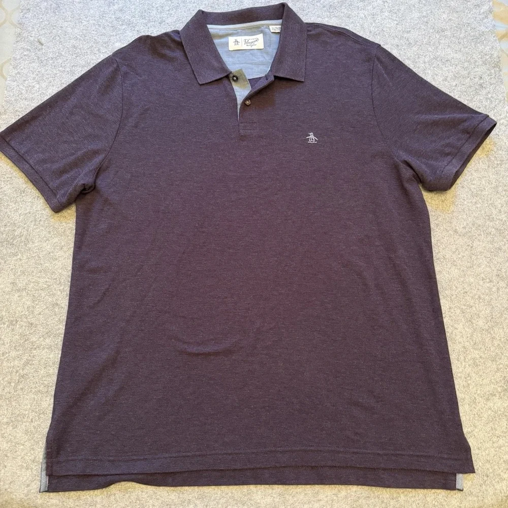 Original Penguin Men's Short Sleeve Golf Polo Embroidered Heathered Purple XL